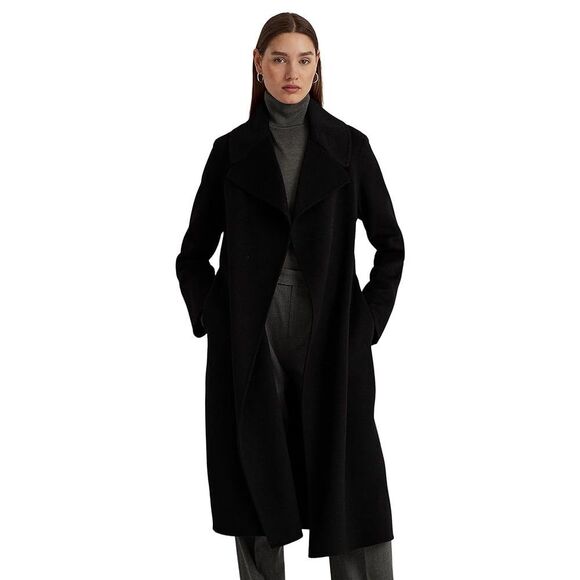 Lauren Ralph Lauren Wool Wrap Long Coat Trench Black New Size 8 $495 - Picture 1 of 12